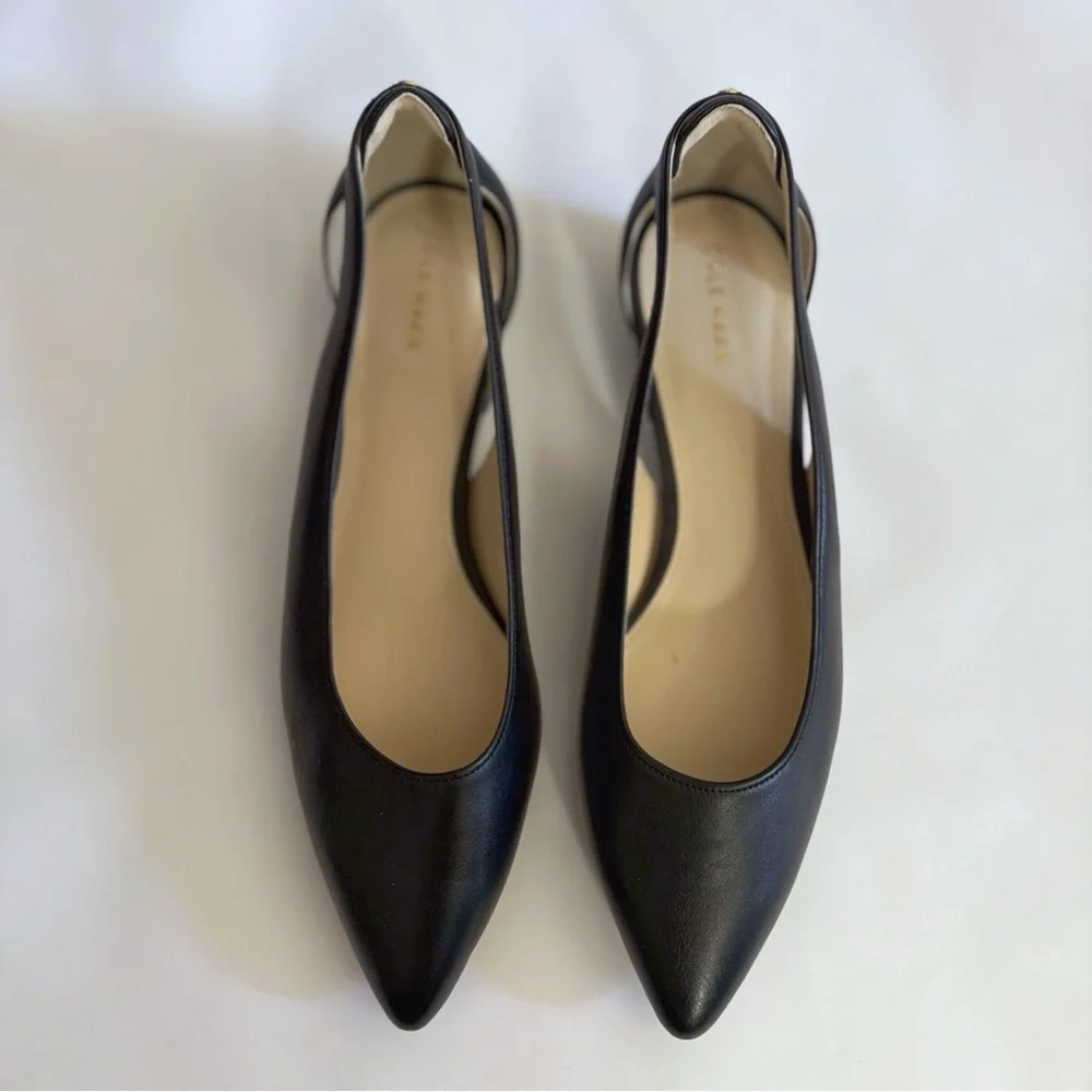 NWOB Cole Haan Women 7B Black Leather Slingback Pumps Pointed Toe Office Chic - Picture 2 of 7